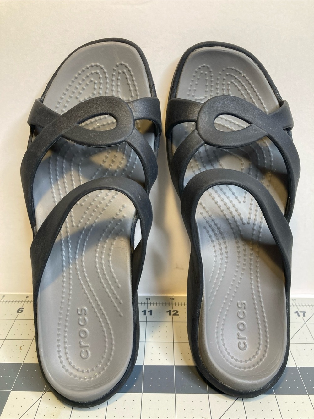 Crocs Meleen Twist Sandals Womens 10 Black Grey Slide Comfort Lightweight Flat